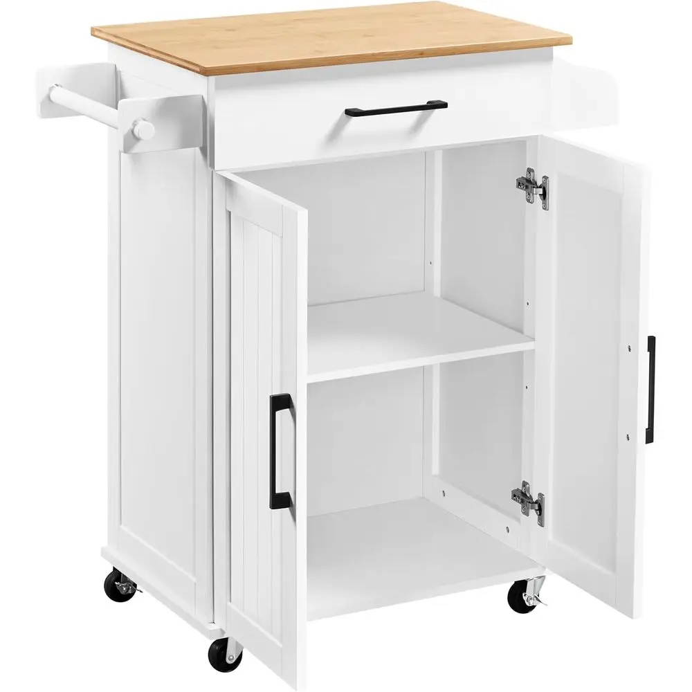 Kitchen Queen - White Rolling Kitchen Cart with Storage