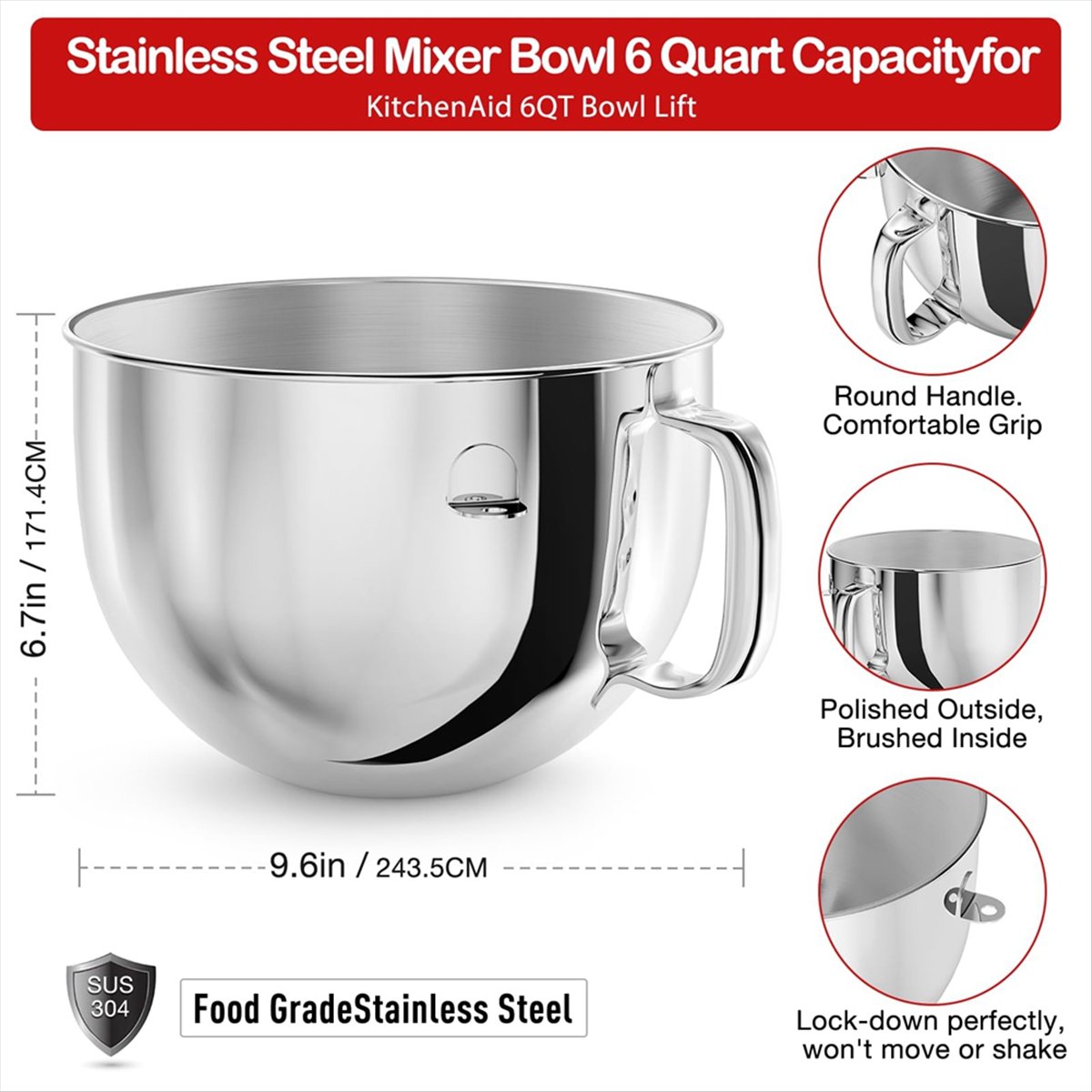 6QT Stainless Steel Mixer Bowl - Stand Mixer Bowl review and price